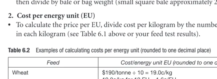 Table 6.1 Common energy unit values for frequently used feeds