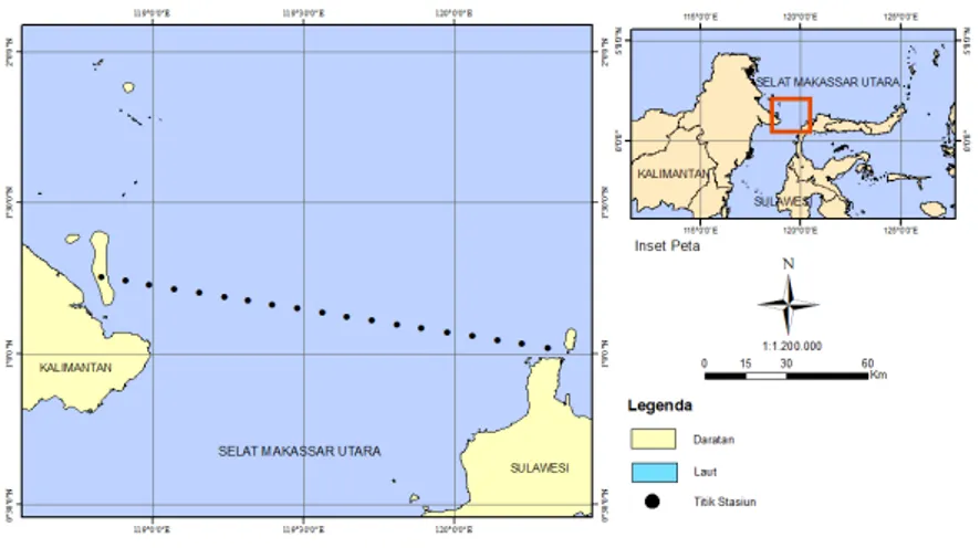 Gambar 1. Lokasi Penelitian Perairan Selat Makassar Utara.  Verifikasi Data Temperatur 