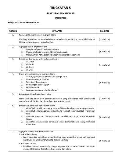 TINGKATAN 5 PERATURAN PEMARKAHAN BAHAGIAN B. SOALAN JAWAPAN MARKAH 1 ...