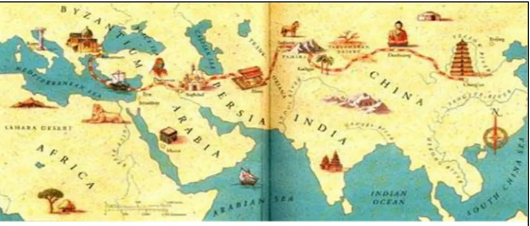 Gambar 7. Peta Jalur Sutera yang menghubungkan dunia Timur (Cina)  dengan Asia Barat Daya 