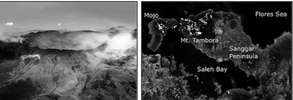 Gambar 1. Gunung Tambora di Nusa Tenggara Timur via Udara  (Sumber: Wikipedia dan BPBD Provinsi NTT) 
