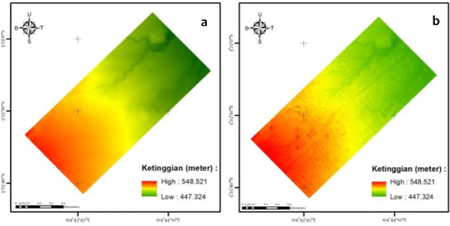 Gambar 3. DTM (a) dan DSM (b) Hasil Pengolahan Data LIDAR 