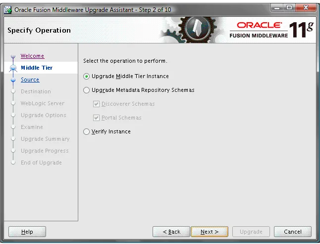 Figure 3–5Upgrade Assistant Select Operation Screen for an Oracle Portal, Forms, 