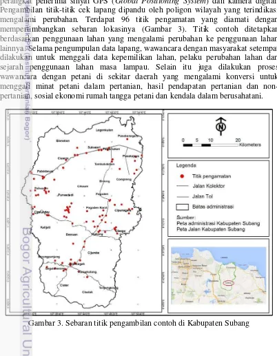 Gambar 3. Sebaran titik pengambilan contoh di Kabupaten Subang 