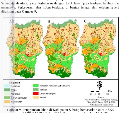 Gambar 9. Penggunaan lahan di Kabupaten Subang berdasarkan citra ALOS 
