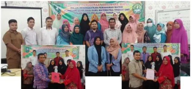 Gambar 2. Foto bersama, penyerahan modul dan sertifikat kegiatan 