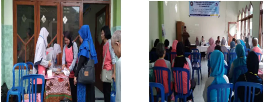 Gambar 1. Registrasi dan Pembukaan Oleh Aparatur Pemerintahan Kelurahan Kadipiro.  Setelah  acara  pembukaan,  peserta  diukur  tingkat  pengetahuan  awal  terkait  lansia  dan  demensia  melalui  kuesioner  pretest  dengan  10  pertanyaan  pilihan  ganda,