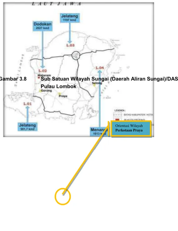 Gambar 3.8  Sub Satuan Wilayah Sungai (Daerah Aliran Sungai)/DAS  Pulau Lombok 