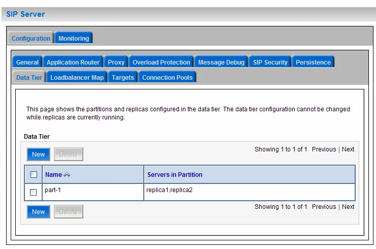 Figure 4–1Administration Console Display of SIP Data Tier Configuration (Read-Only)
