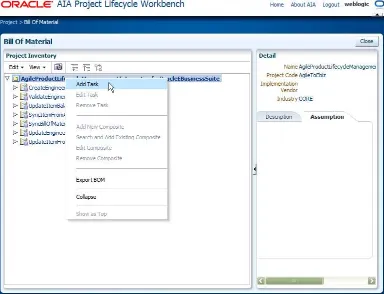 Figure 4–2Project Root Node Actions on the Bill Of Materials Page