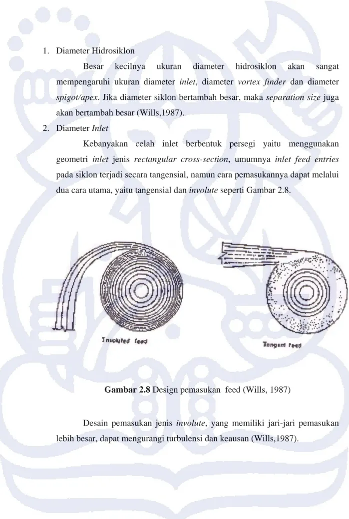 Gambar 2.8 Design pemasukan  feed (Wills, 1987) 