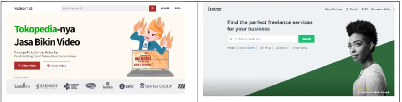 Gambar 1. Website Videoin.id (kiri) dan Fiverr.id (kanan) 