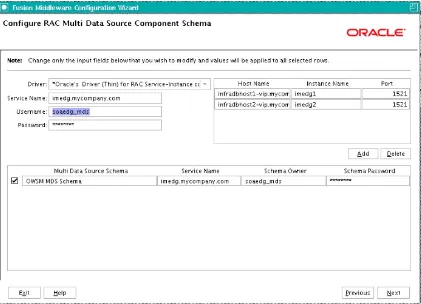 Figure 4–2Configure RAC Multi Data Source Component Schema Screen