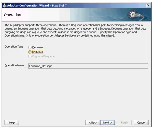 Figure 2–2Operation Page for Oracle AQ Adapter with Fields Automatically Populated
