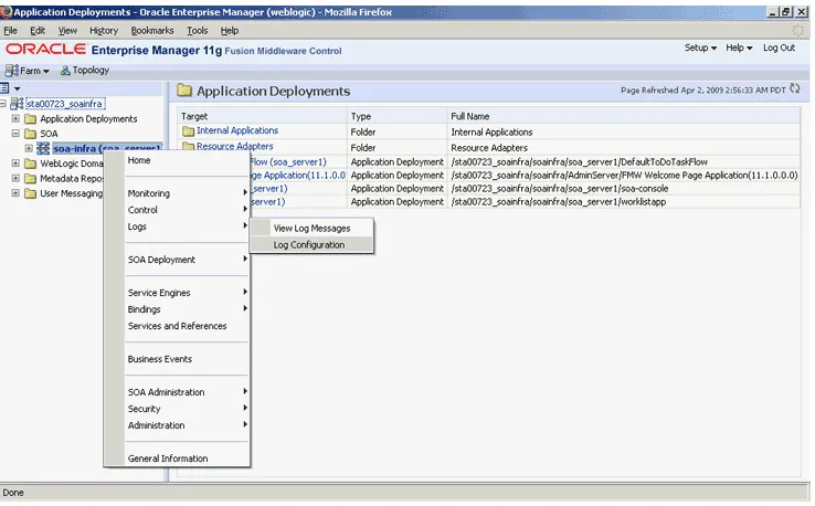 Figure 2–14Navigating to the Log Configuration Page
