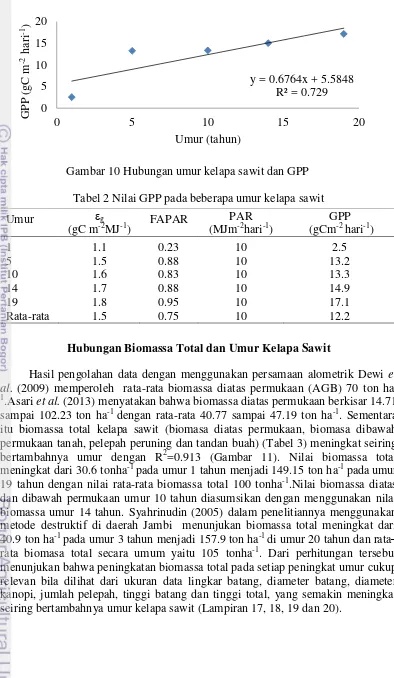 Tabel 2 Nilai GPP pada beberapa umur kelapa sawit 
