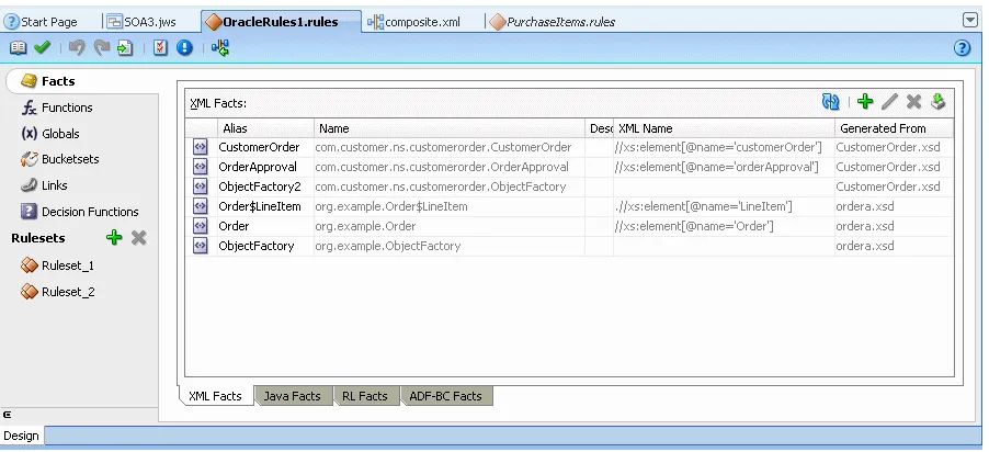 Figure 3–1The XML Facts Tab in Rules Designer