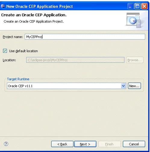 Figure 4–3 New Oracle CEP Application Project Wizard: Create an Oracle CEP Application