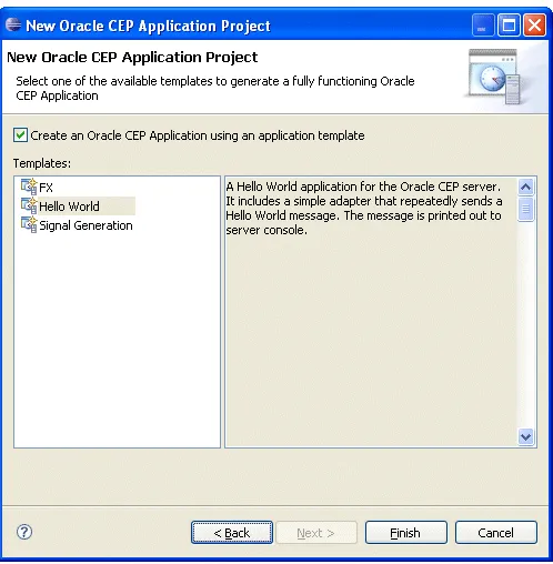 Figure 4–5New Oracle CEP Application Project Wizard: Template Dialog