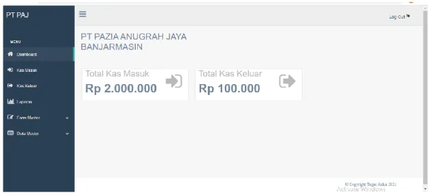 Gambar 4 10 Data Kas Masuk  Sumber : Penulis 