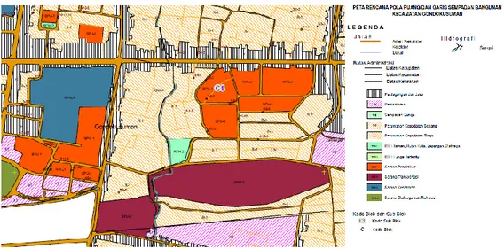 Gambar 1.1 Peta Rencana Pola Ruang Kecamatan Gondokusuman  Sumber : Badan Perencanaan Pembangunan Daerah/BAPPEDA  