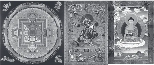Gambar 13. Mandala (kiri), Yama dari Tibet (tengah) dan Sakyamunni (kanan)