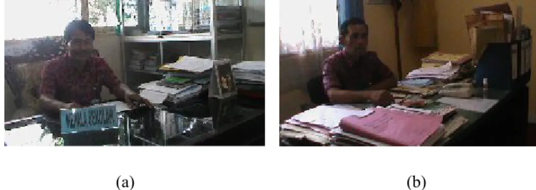 Gambar 1.  (a) Wawancara Tim Pelaksana dengan Kepala  SMPN 1 Tembuku         (b) Wawancara Tim Pelaksana dengan Kepala   SMPN 3 Tembuku Tembuku  merupakan  salah  satu  kecamatan  yang  berada  di  bagian  timur  Kabupaten  Bangli dengan jarak  kurang lebi