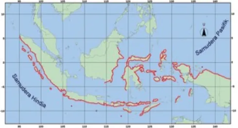 Gambar 6 Peta Wilayah Rawan Tsunami di Indonesia (garis merah)