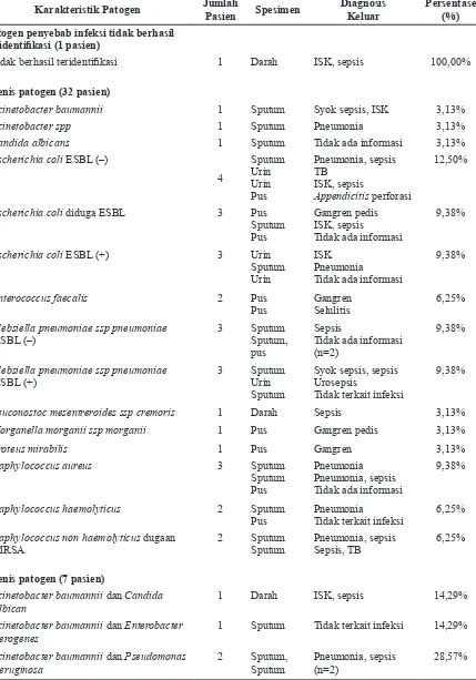 Tabel 2 Karakteristik Patogen Penyebab Infeksi Pasien yang Menggunakan Antibakteri Golongan Carbapenem
