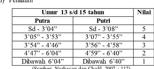 Tabel 3.2 Norma Tes Kebugaran Jasmani Indonesia 