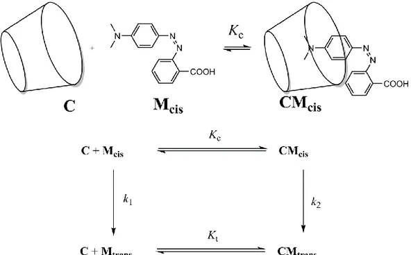 Gambar 4 – Skema kinetika untuk isomerisasi M cis  dengan kehadiran C. 