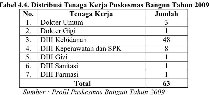 Tabel 4.5. Distribusi Sarana dan Prasarana Di Wilayah Kerja Puskesmas Bangun Tahun 2009 