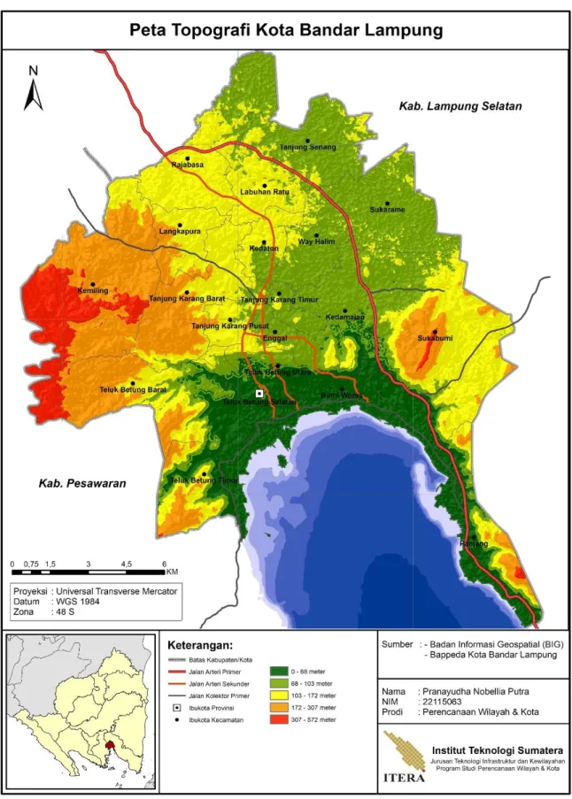 Gambar 3. 2 Peta Topografi Kota Bandar Lampung 