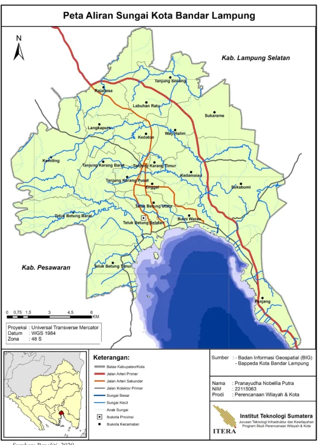 Gambar 3. 3 Peta Aliran Sungai Kota Bandar Lampung 