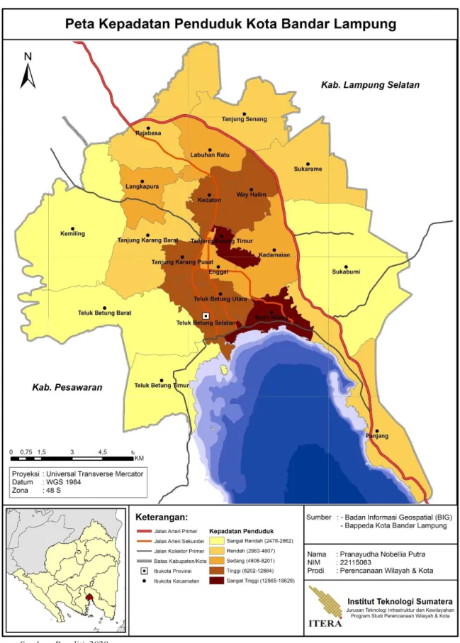 Gambar 3. 4 Peta Kepadatan Penduduk Kota Bandar Lampung 