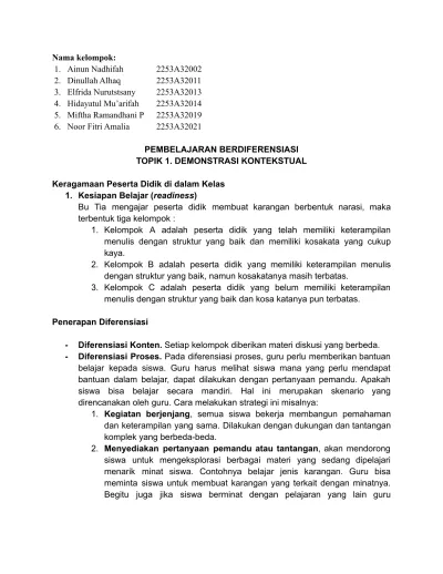 CONTOH PEMBELAJARAN BERDIFERENSIASI (DIFERENSIASI KONTEN, PROSES ...