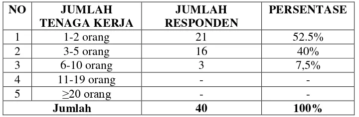 Table 4.2 Distribusi Responden Menurut Jumlah Tenaga Kerja 