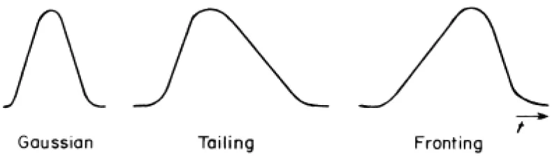 Gambar 2.8. Bentuk puncak kromatogram (Meyer, 2004). 