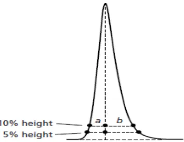 Gambar 2.9. Pengukuran derajat asimetris puncak (Dolan, 2003). 