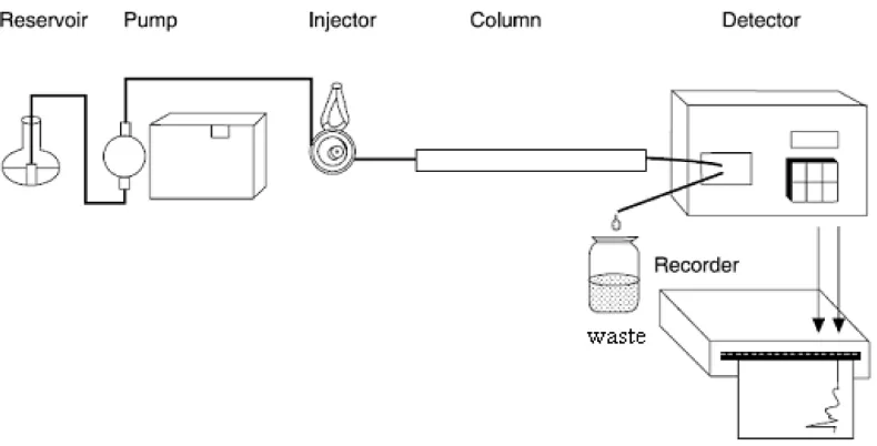 Gambar 2.10. Instrumen dasar kromatografi cair kinerja tinggi (McMaster, 2007).  