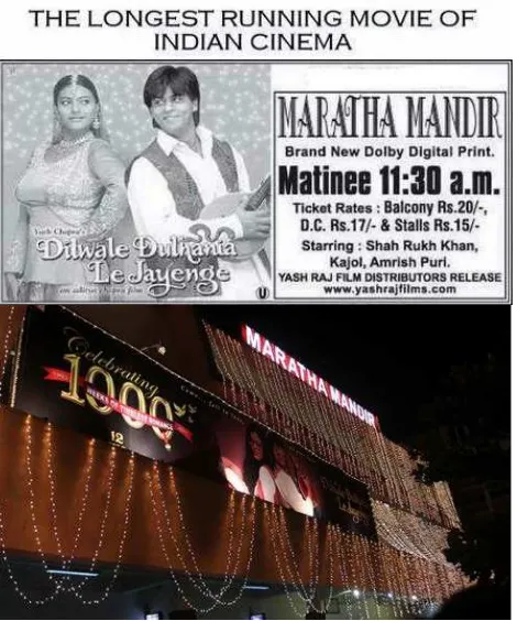 Gambar 2.3 Bioskop Maratha Mandir dan Uninterrupted Dilwale Dulhania Le Jayenge. 