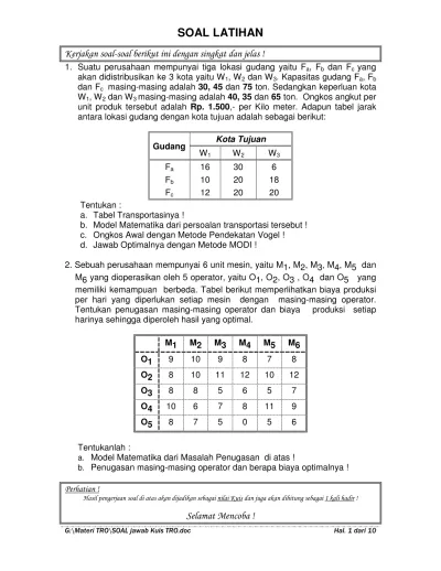 SOAL LATIHAN. Kerjakan Soal-soal Berikut Ini Dengan Singkat Dan Jelas!