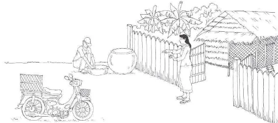 Gambar 6 : Tindakan pengendalian yang baik terhadap seseorang yang akan memasuki peternakan  (sepedaditinggalkan di luar, tangan dicuci, menggunakan sandal khusus dari peternak)