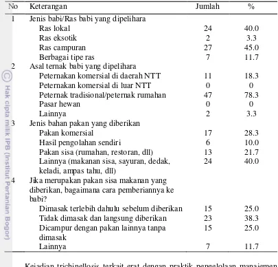 Tabel 5  Keadaan ternak babi di Kota Kupang serta sumber pakan yang diberikan 