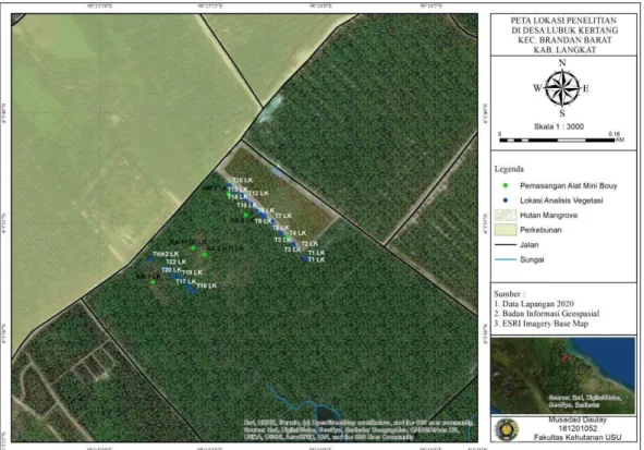 Gambar 1. Lokasi penelitian di kawasan restorasi Hutan Mangrove Lubuk Kertang 