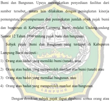 Gambaran umum tentang kontribusi PBB terhadap PAD Pemerintah Kabupaten Lampung Barat  