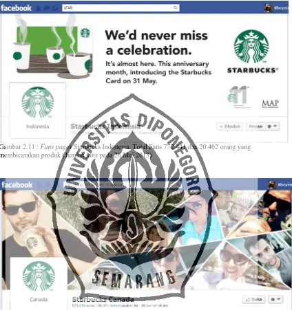 Gambar 2.11 : Fans pages Starbucks Indonesia, Total Fans 772.441 dan 20.402 orang yang membicarakan produk (Jumlah fans pada 26 Mei 2013) 