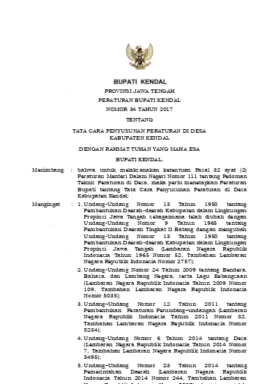 PROVINSI JAWA TENGAH PERATURAN BUPATI KENDAL NOMOR 34 TAHUN 2017 ...