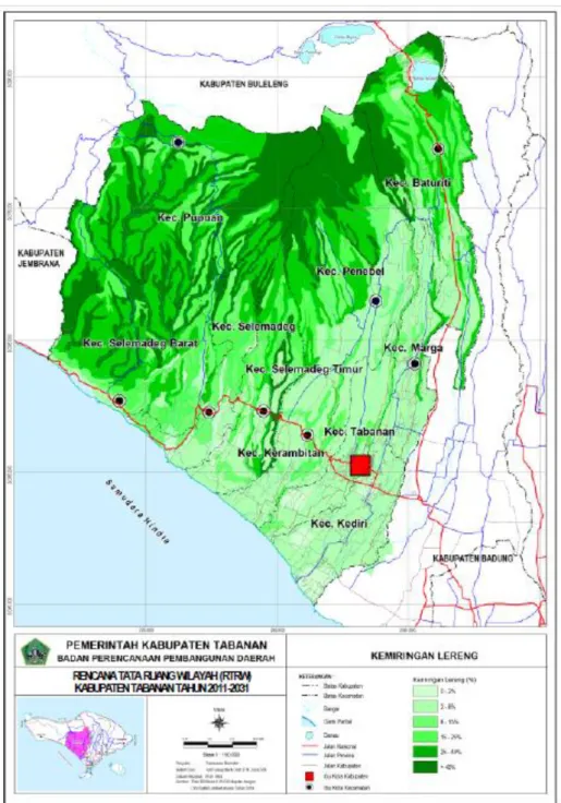 Gambar 4.3 Peta Kemiringan Lereng Wilayah Kabupaten Tabanan 