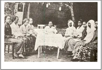 Gambar 6. Komite Kongres Perempuan Indonesia. Dari kanan ke kiri : Ismoediati (W.O), Soenarjati (P.I), St